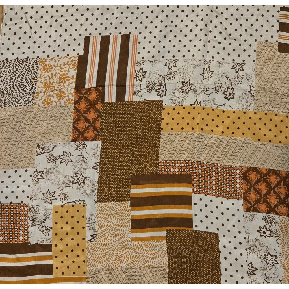 Glentex Silk Scarf Patchwork Print Brown Beige Square 30×30 Made Japan